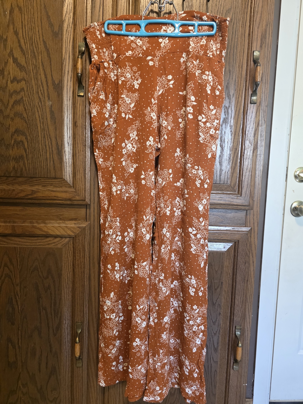 Three Dots Rust Floral Wide-Leg Pants